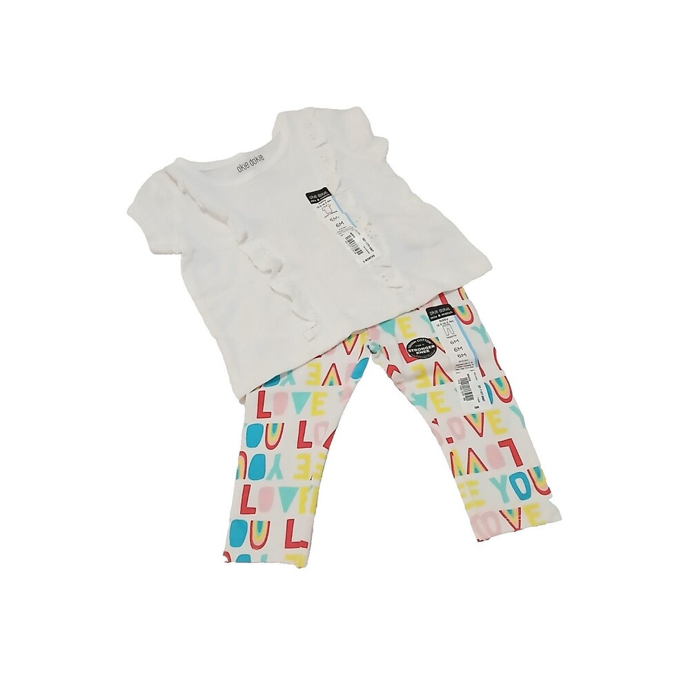 Okie Dokie Baby Girl 2pc Tee with Eyelet Lace Accents & Legging Set (6M) - NEW!!